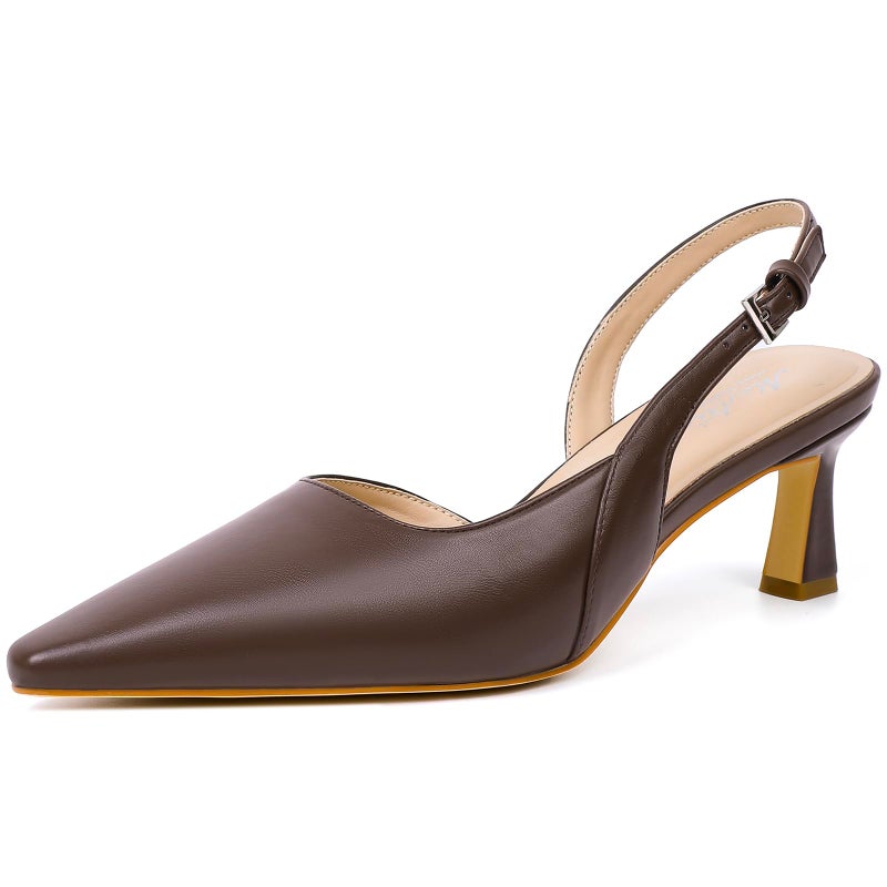Mostrin Brown Kitten Slingback Heels for Women Low Pointed Closed Toe Heels Women's Pumps Shoes Dressy for Office Work Party - Image 1