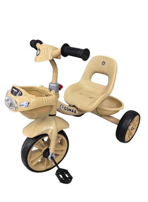 Tricycle with Cartoon Face, Lights & Music – Baby Cycle with Back Basket, 3-Wheel Ride-On for Boys & Girls Ages 2 to 5