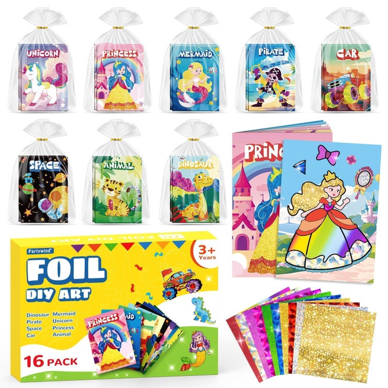 PARTYWIND Party Favors for Kids, 16 Pack Foil Art & Craft Books Bulk for Kids 4-8, Goodie Bag Stuffer & DIY Creative Activity Toys for Kids Birthday Party Favors, Valentines Gifts, Classroom Prizes - Image 1