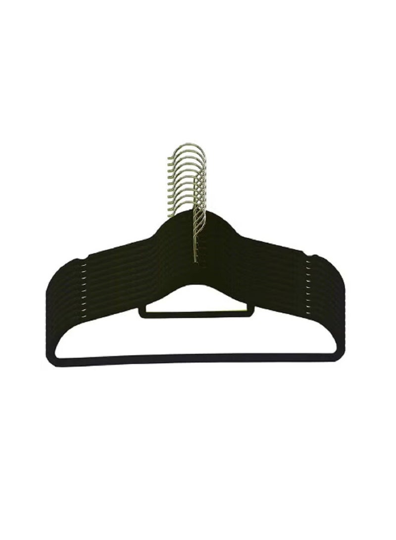 10-Piece Anti-Slip Velvet Clothes Hanger Set Black 41.5cm