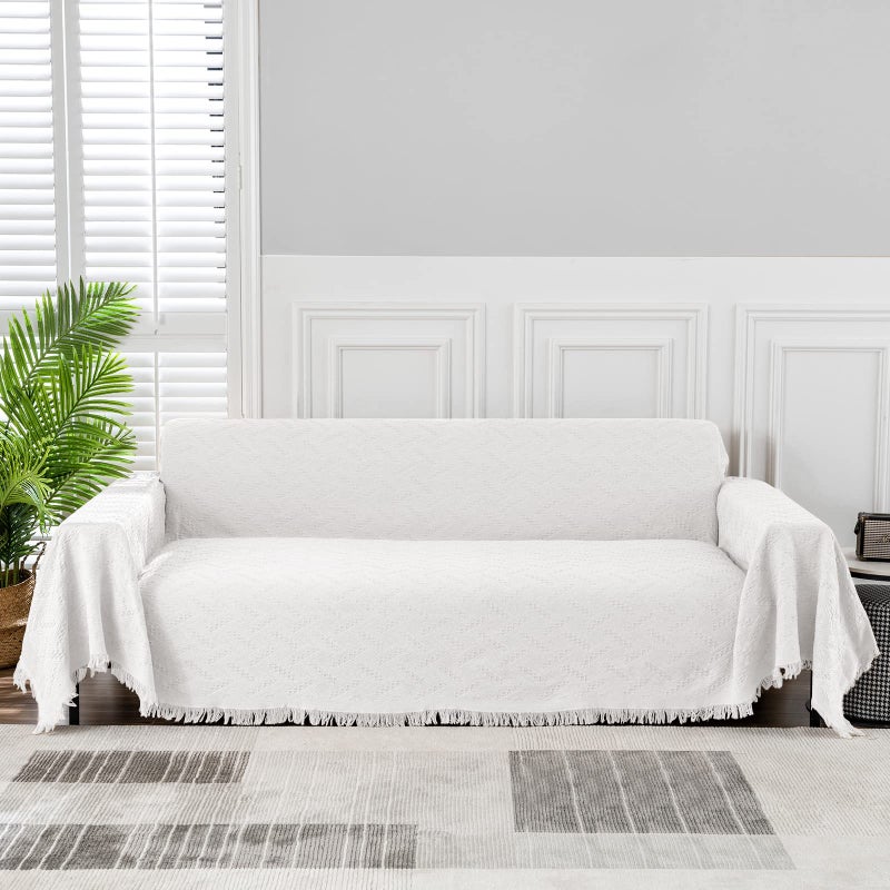 MEETSKY White Sofa Covers for 3 Cushion Couch Couch Cover L Shape Sectional Couch Covers for Dogs Sofa Slipcovers Washable Luxury Bed Blanket Furniture Protector for PetsXXLarge 91 x 134 White