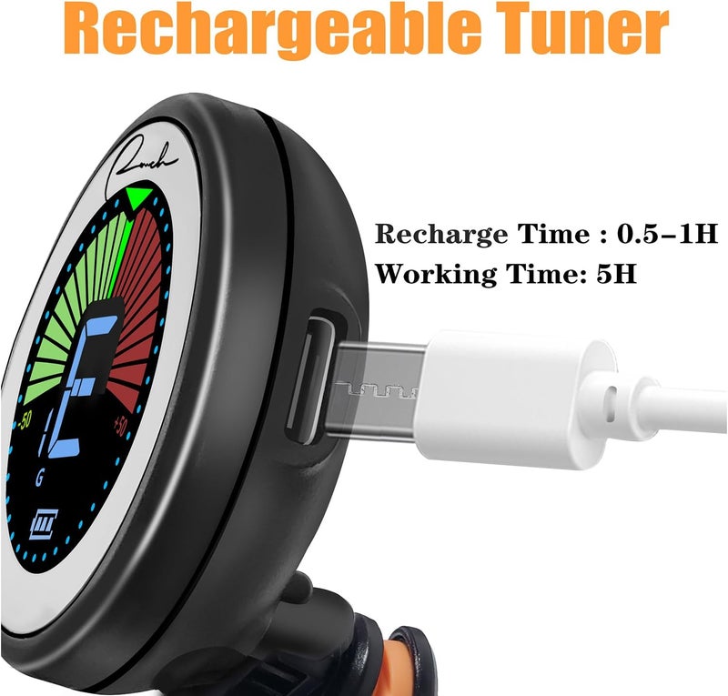 Ranch Store Rechargeable Guitar Tuner Clip On for Acoustic/Electric Guitar, Ukulele, Violin, Bass and Chromatic Tuning Modes - Black - Image 3