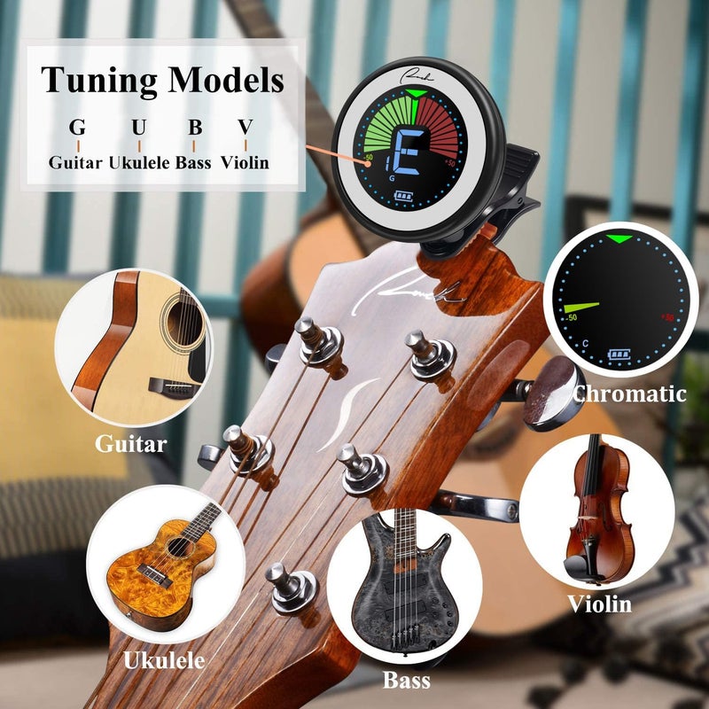 Ranch Store Rechargeable Guitar Tuner Clip On for Acoustic/Electric Guitar, Ukulele, Violin, Bass and Chromatic Tuning Modes - Black - Image 2