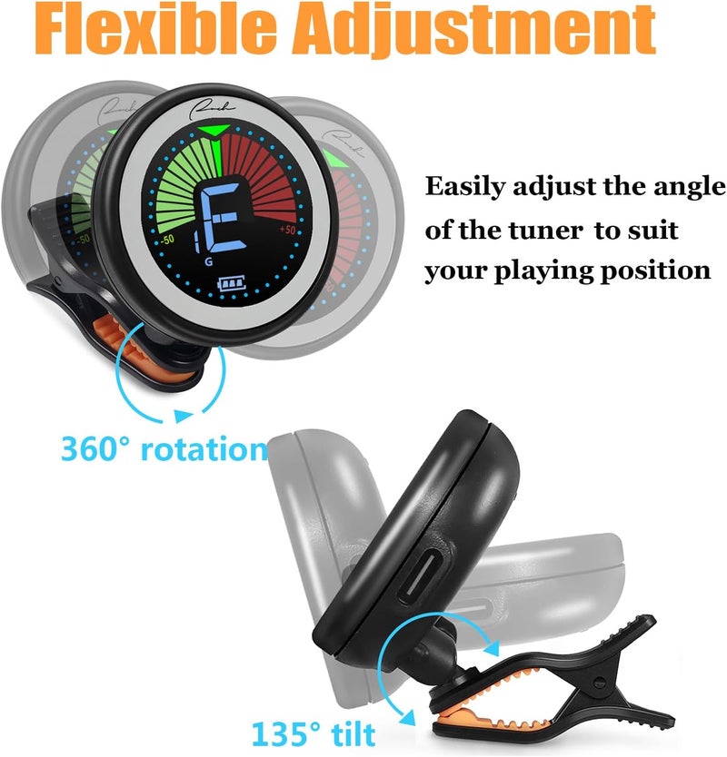 Ranch Store Rechargeable Guitar Tuner Clip On for Acoustic/Electric Guitar, Ukulele, Violin, Bass and Chromatic Tuning Modes - Black - Image 4