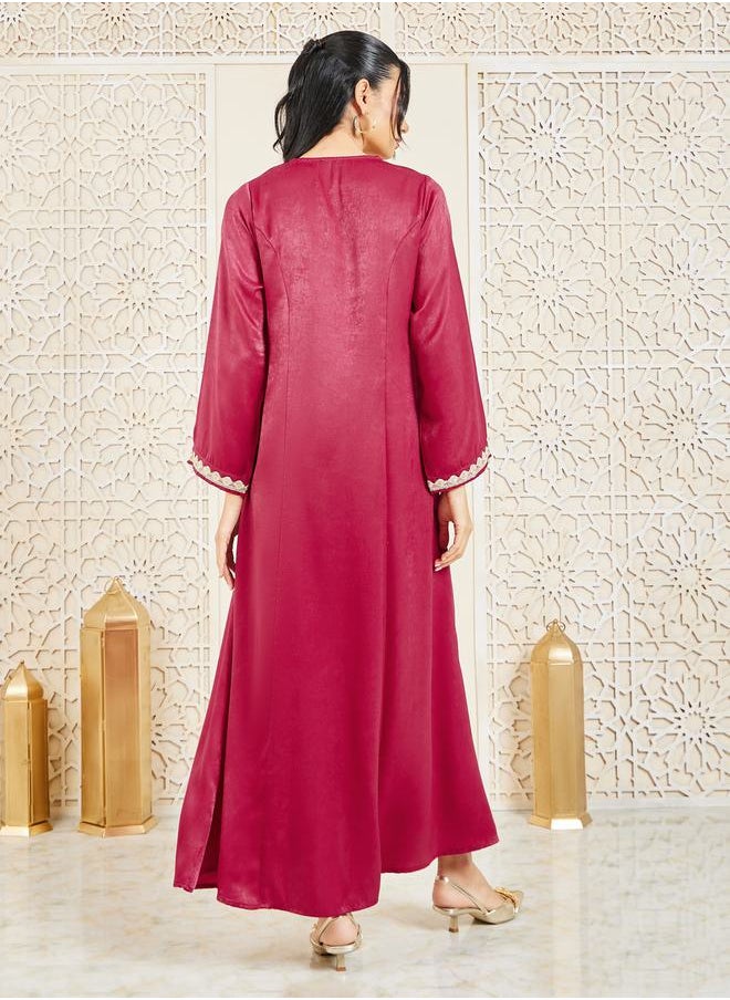 Styli - Contrast Piped Embroidered Jalabiya - Image 1