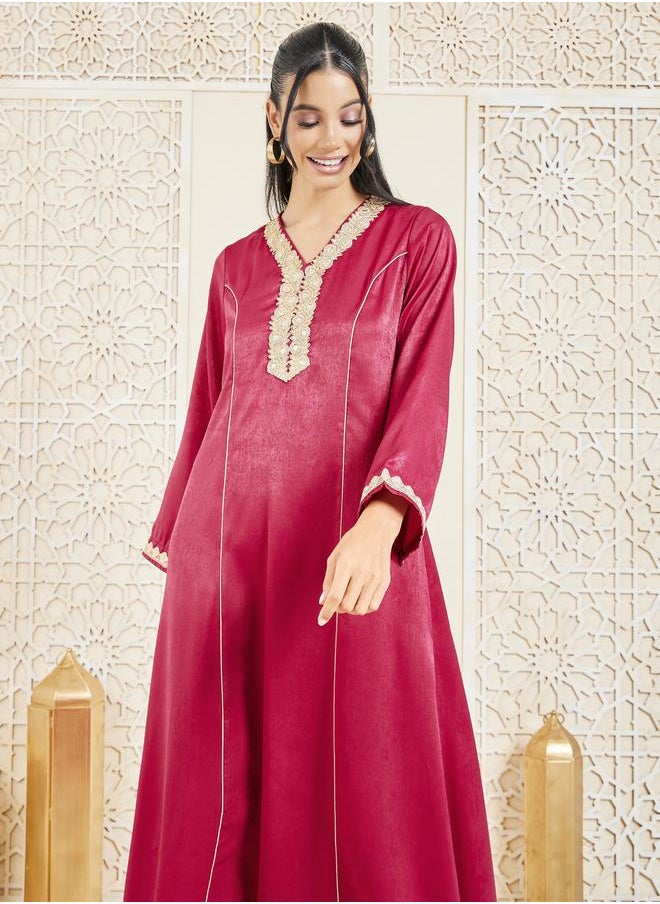 Styli - Contrast Piped Embroidered Jalabiya - Image 1