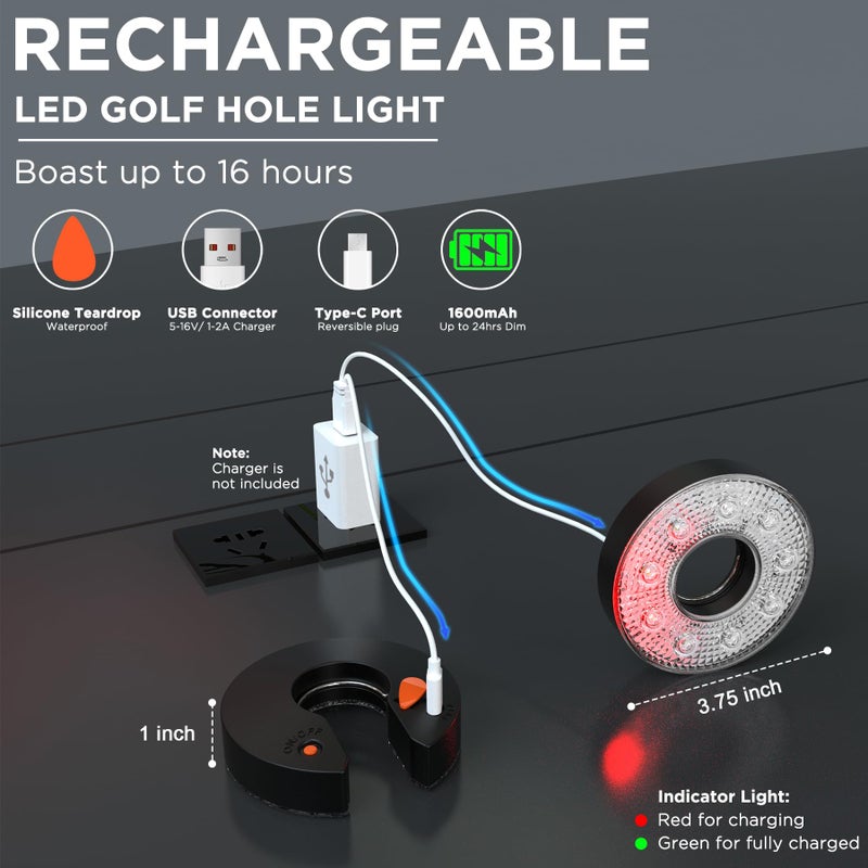 KINGTOP Rechargeable LED Golf Hole Light - Waterproof, Focused Illumination Lens, Remote-Controller, Perfect for Backyard Night Golf Practice Putting Green, Camping, Outdoor Party, O-4Pack - Image 5