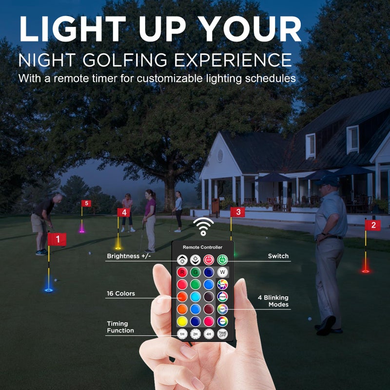 KINGTOP Rechargeable LED Golf Hole Light - Waterproof, Focused Illumination Lens, Remote-Controller, Perfect for Backyard Night Golf Practice Putting Green, Camping, Outdoor Party, O-4Pack - Image 4