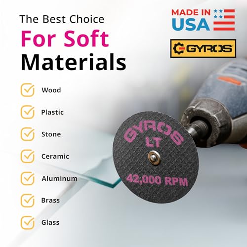 GYROS Cut-Off Wheels for Rotary Tools – 1.75” Low-Tensile Fiberglass Reinforced, 12-Pack | Cuts Wood, Plastic, Stone, Ceramic, Aluminum, Copper, Brass | Made in USA 11-21702/12 - Image 4