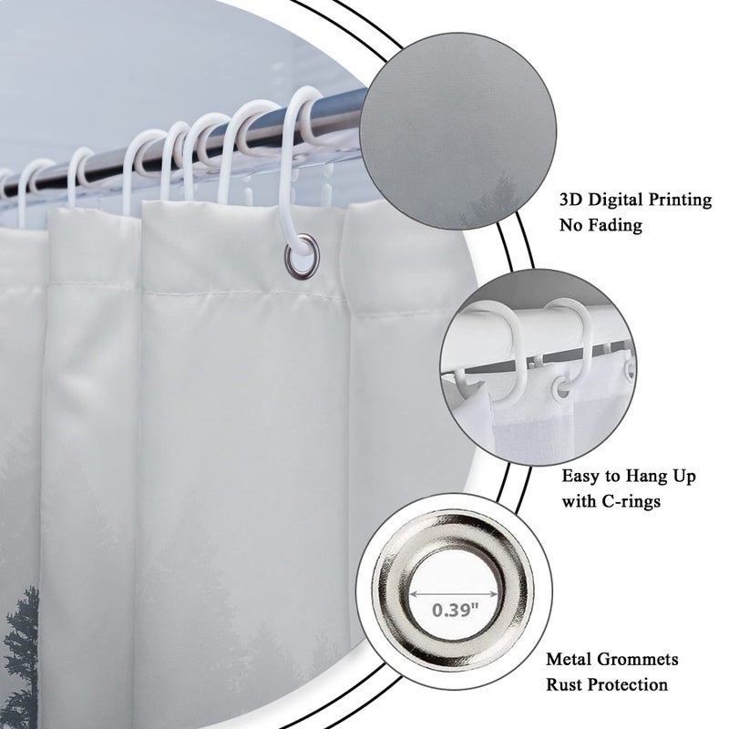 Riyidecor Stall Forest Dark Men Small Half Shower Curtain 36Wx72H Inch Nature Gothic Tree Winter Mountain Foggy Woodland Narrow Decor Bathroom Windows Fabric Polyester Waterproof 7 PCS Plastic Hooks - Image 3