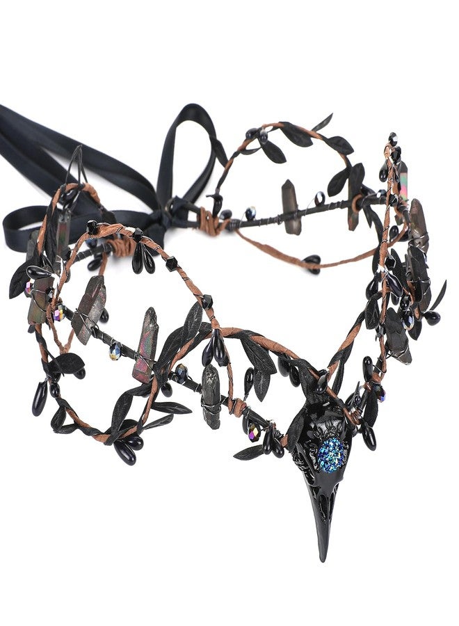 MOSTORY Black Elf Witch Crown - Gothic Crystal Cirlet Raw Quartz Headband Dark Raven Headpiece for Women Witch Cosplay Renaissance Renfaire Goth Wedding Halloween - Image 1