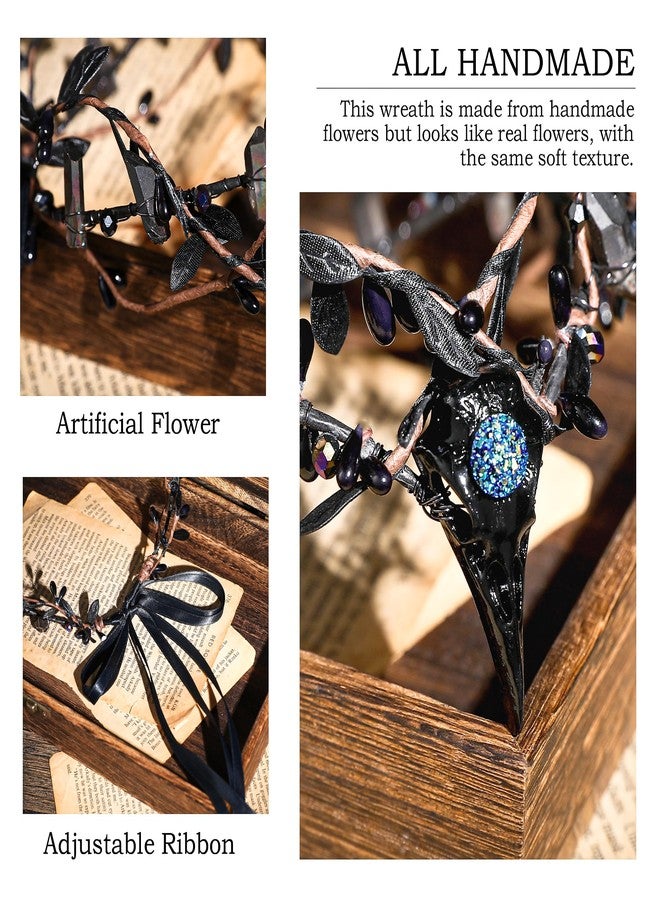 MOSTORY Black Elf Witch Crown - Gothic Crystal Cirlet Raw Quartz Headband Dark Raven Headpiece for Women Witch Cosplay Renaissance Renfaire Goth Wedding Halloween - Image 5