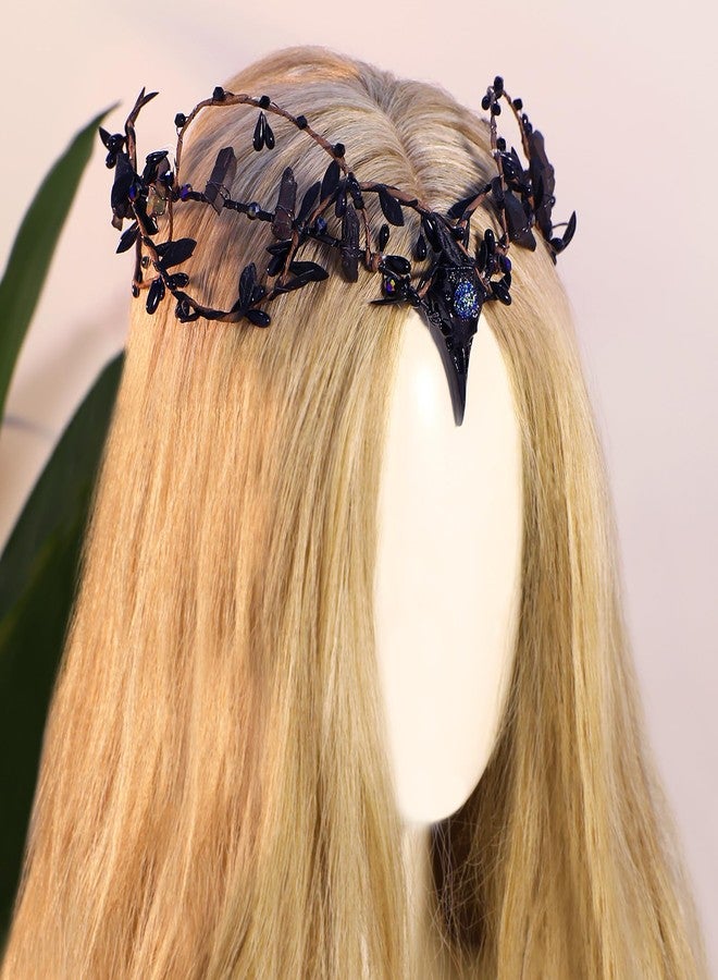 MOSTORY Black Elf Witch Crown - Gothic Crystal Cirlet Raw Quartz Headband Dark Raven Headpiece for Women Witch Cosplay Renaissance Renfaire Goth Wedding Halloween - Image 3