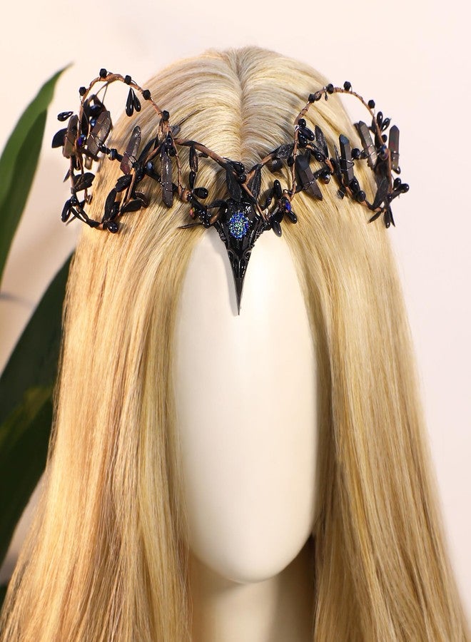 MOSTORY Black Elf Witch Crown - Gothic Crystal Cirlet Raw Quartz Headband Dark Raven Headpiece for Women Witch Cosplay Renaissance Renfaire Goth Wedding Halloween - Image 2