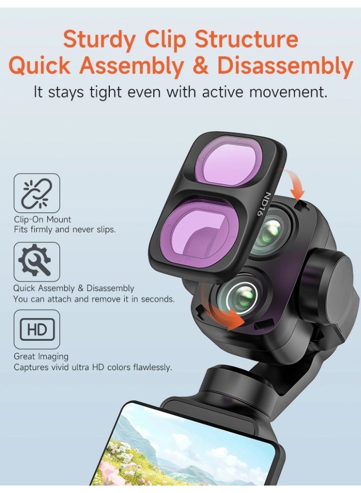 سني لايف فلتر كاميرا لـ Osmo Pocket 4 Pro، مجموعة فلاتر عدسة ND8-64/PL قابلة للتعديل وCPL وMCUV وBlack Mist مع زجاج SCHOTT وطلاء متعدد الطبقات وملحقات تركيب سريع(CPL+ND16+1/4 Black Mist) - Image 3