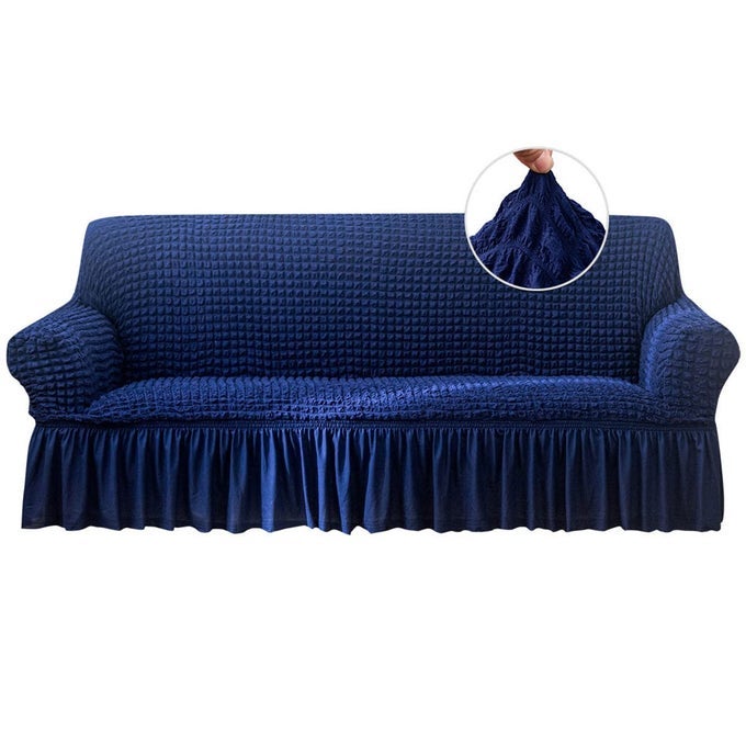 STRETCH SOFA SLIPCOVER SOFA COVERS WASHABLE COUCH SOFA BED COVER EASY FIT FURNITURE PROTECTOR WITH ELASTIC BOTTOM AND SKIRT BLUE EXTRA LARGE