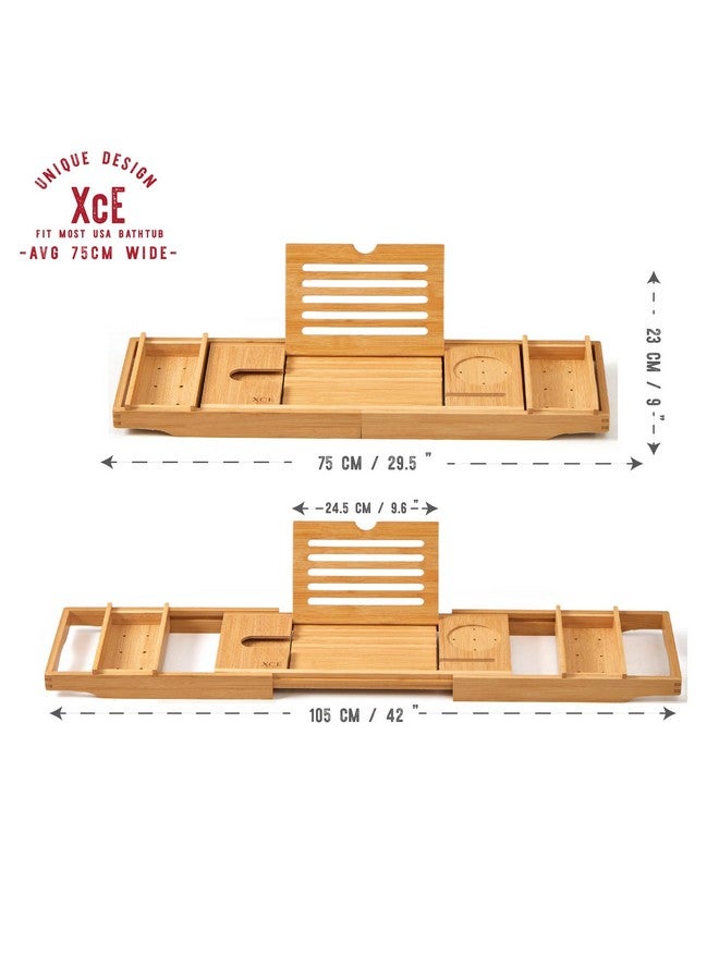 XcE Bathtub Caddy Tray Expandable to 105cm with Bamboo Book Stand and Soap Tray, Natural - Image 4