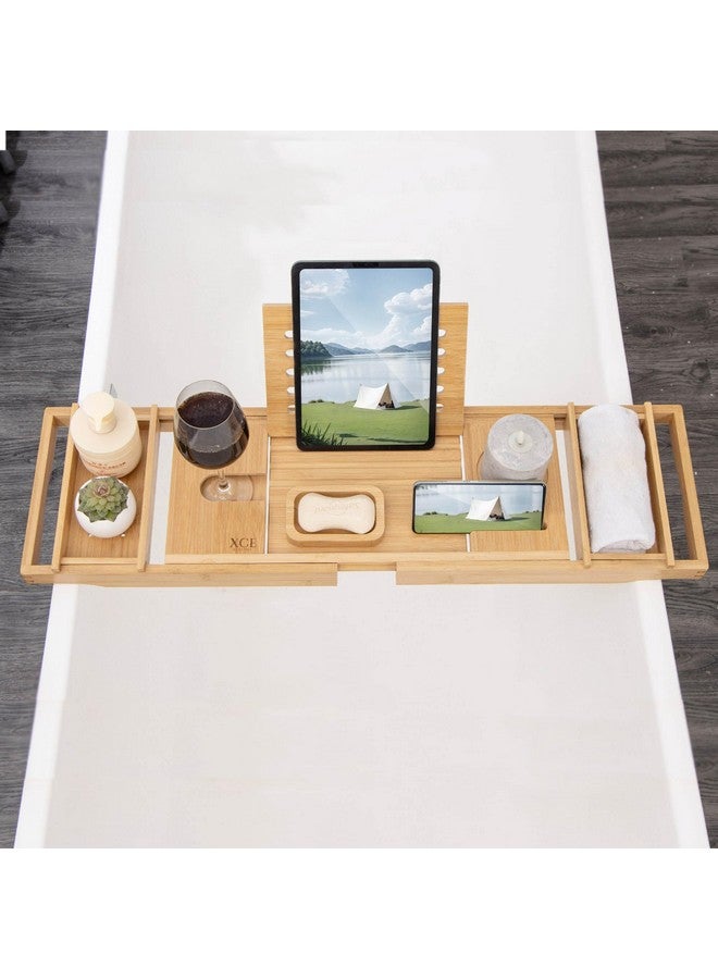 XcE Bathtub Caddy Tray Expandable to 105cm with Bamboo Book Stand and Soap Tray, Natural - Image 5