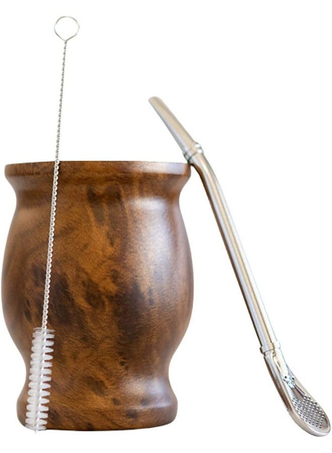 LA FEE Yerba Mate Natural Gourd/Tea Cup Set Brown (Original Traditional Mate Cup - 8 Ounces)，Includes Yerba Mate Straw & Cleaning Brush，Stainless Steel | Double-Walled | Easy to Clean (Brown) - Image 2