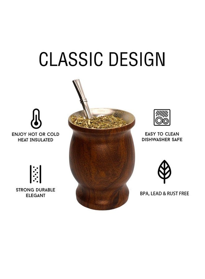 LA FEE Yerba Mate Natural Gourd/Tea Cup Set Brown (Original Traditional Mate Cup - 8 Ounces)，Includes Yerba Mate Straw & Cleaning Brush，Stainless Steel | Double-Walled | Easy to Clean (Brown) - Image 5