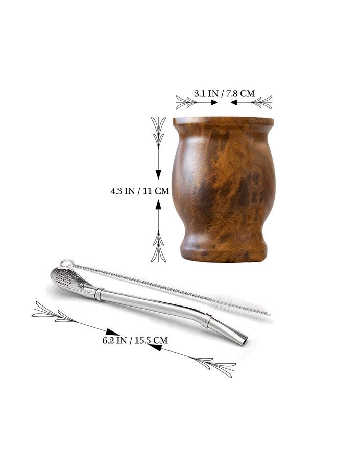 LA FEE Yerba Mate Natural Gourd/Tea Cup Set Brown (Original Traditional Mate Cup - 8 Ounces)，Includes Yerba Mate Straw & Cleaning Brush，Stainless Steel | Double-Walled | Easy to Clean (Brown) - Image 4