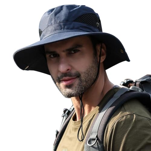 Massmot Polyester Sun Hat for Men, Wide Brim Summer Protection Cap, Round Cap for Men, Beach Fishing Hat for Hiking, Fishing, Gardning, Travel (Navy Blue) - Image 1