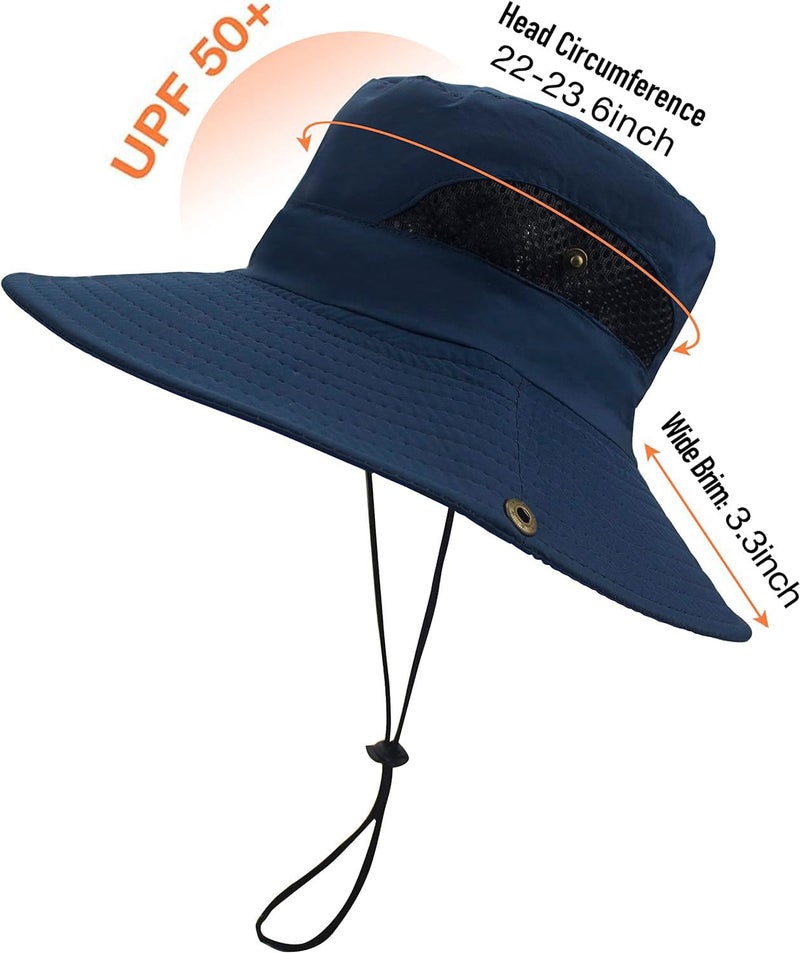 Massmot Polyester Sun Hat for Men, Wide Brim Summer Protection Cap, Round Cap for Men, Beach Fishing Hat for Hiking, Fishing, Gardning, Travel (Navy Blue) - Image 2