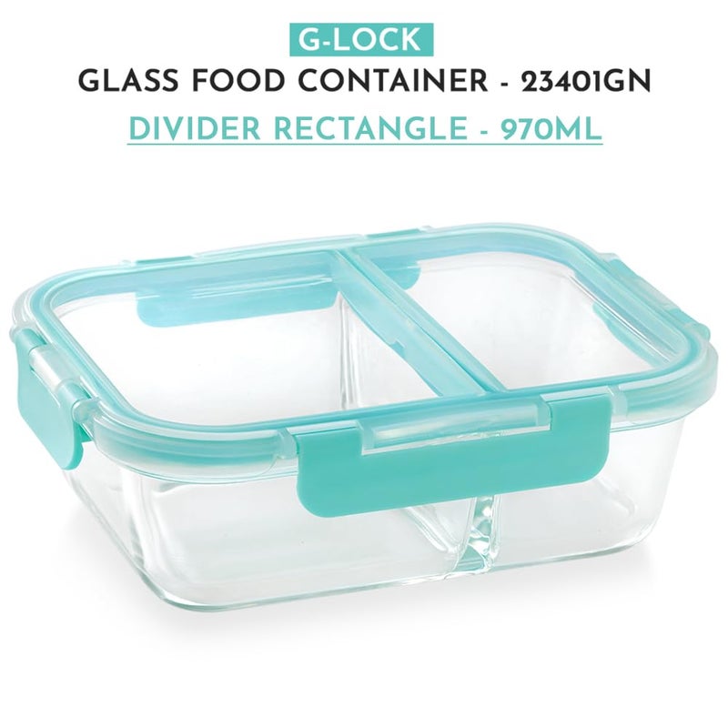 Magnus G-Lock Glass Food Divider Rectangle Container No. 4 | 970 ML with Detachable Lock - Ideal Lunch Box, Tiffin Box for Office Men - Durable and Leakproof Lunch Boxes for Office Use - Image 2