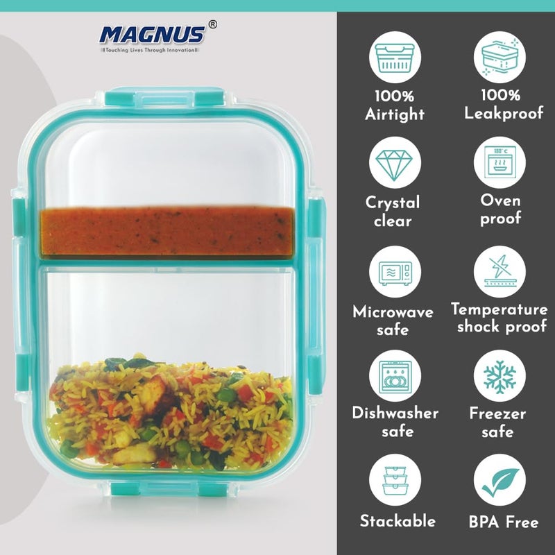 Magnus G-Lock Glass Food Divider Rectangle Container No. 4 | 970 ML with Detachable Lock - Ideal Lunch Box, Tiffin Box for Office Men - Durable and Leakproof Lunch Boxes for Office Use - Image 5
