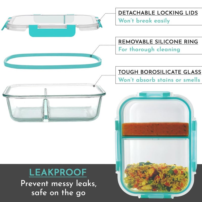 Magnus G-Lock Glass Food Divider Rectangle Container No. 4 | 970 ML with Detachable Lock - Ideal Lunch Box, Tiffin Box for Office Men - Durable and Leakproof Lunch Boxes for Office Use - Image 4