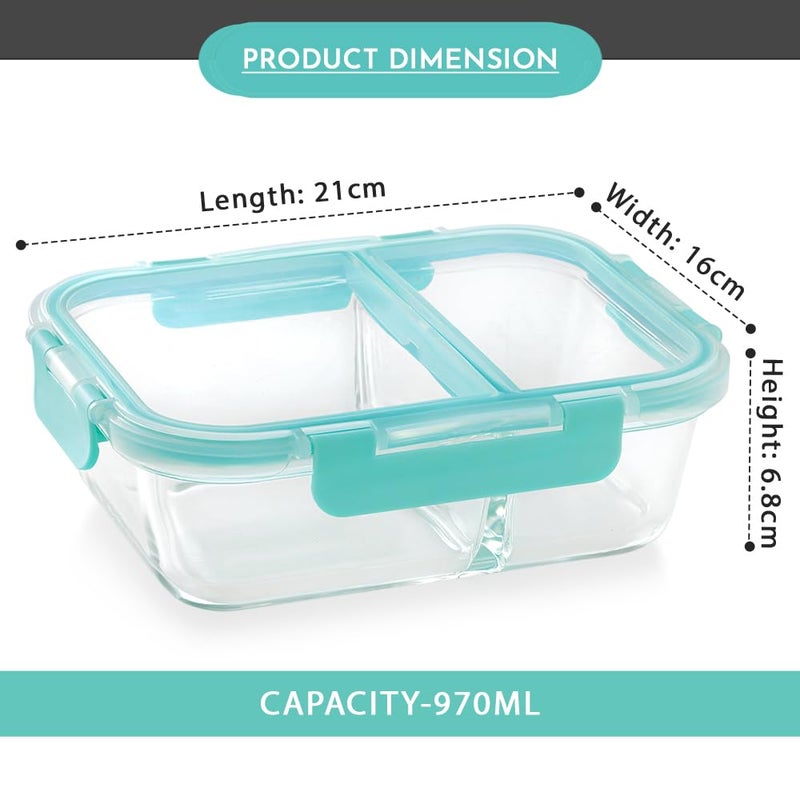 Magnus G-Lock Glass Food Divider Rectangle Container No. 4 | 970 ML with Detachable Lock - Ideal Lunch Box, Tiffin Box for Office Men - Durable and Leakproof Lunch Boxes for Office Use - Image 3