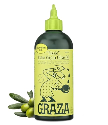 Graza Sizzle Extra Virgin Olive Oil, Cooking Oil - High Polyphenol Peak Harvest EVOO Cooking Oil in a Squeeze Bottle - Single Farm Olives from Spain - 16.9 Fl Oz (500ml) - Image 1