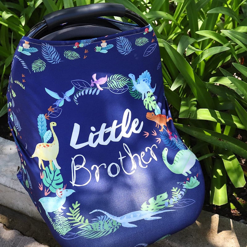 SWESEN Baby Car Seat Cover for Boys, Little Brother Car Seat Canopy, Multiuse Nursing Covers, Dinosaur Theme Infant Carrier Cover Summer, Breastfeeding Scarf Newborn, Ultra-Soft Breathable - Image 5