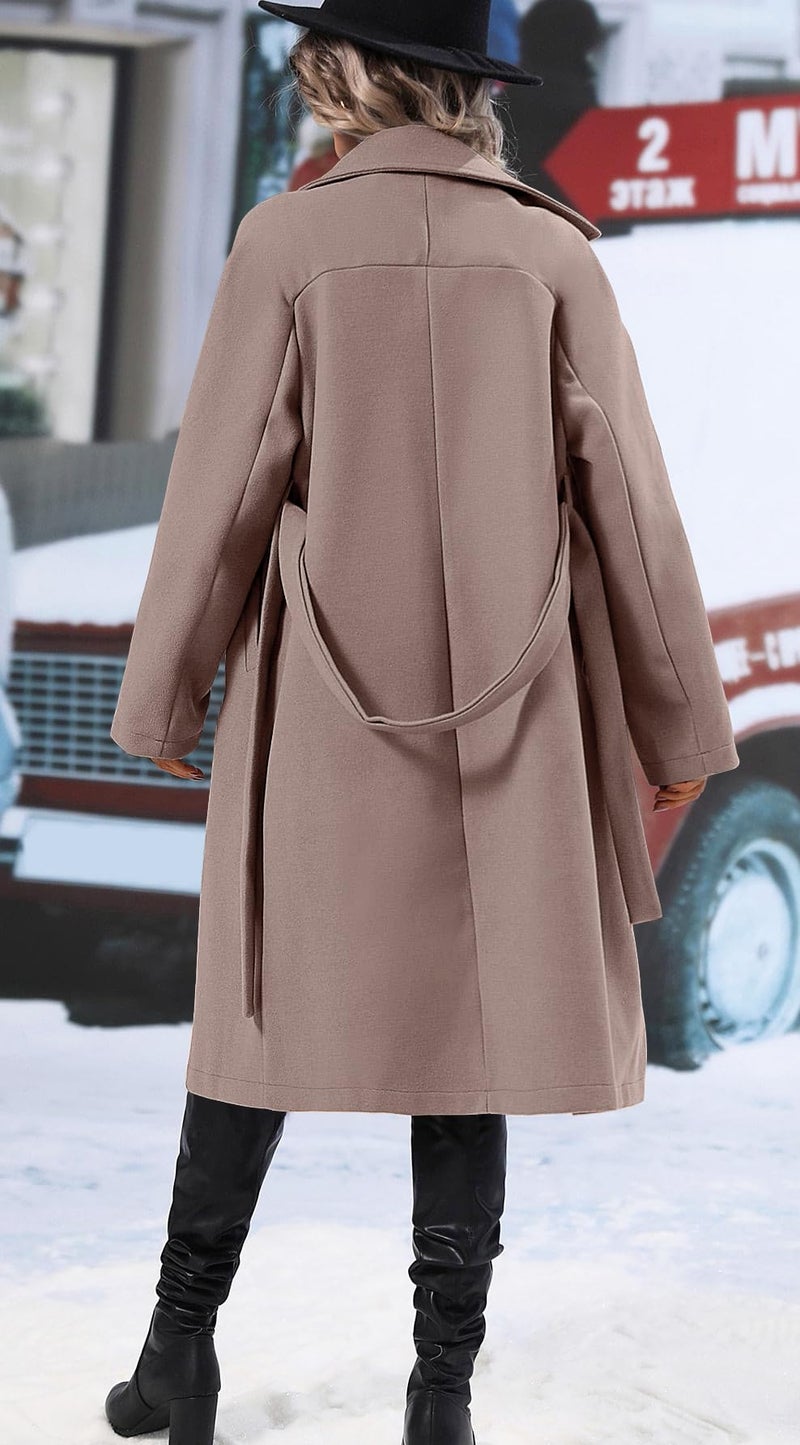 SAUKOLE Womenâ€™s Classy Wool Coat Casual Fall Dressy Overcoat Work Jacket Outwear with Pockets and Belt - Image 5