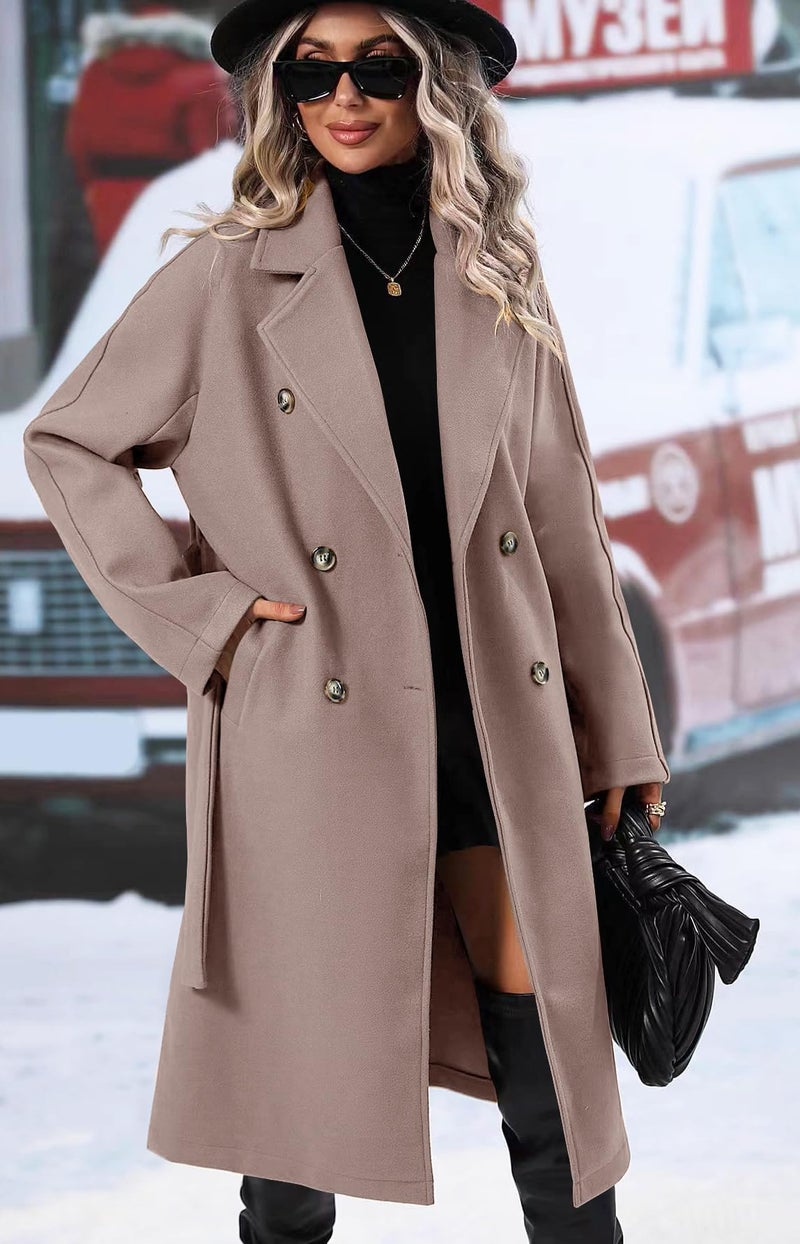 SAUKOLE Womenâ€™s Classy Wool Coat Casual Fall Dressy Overcoat Work Jacket Outwear with Pockets and Belt - Image 3