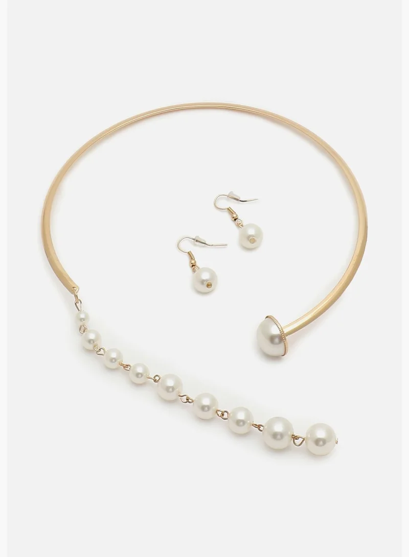 SOHI Gold Plated Pearls Necklace and Earring Set