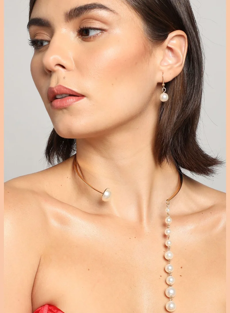 SOHI Gold Plated Pearls Necklace and Earring Set