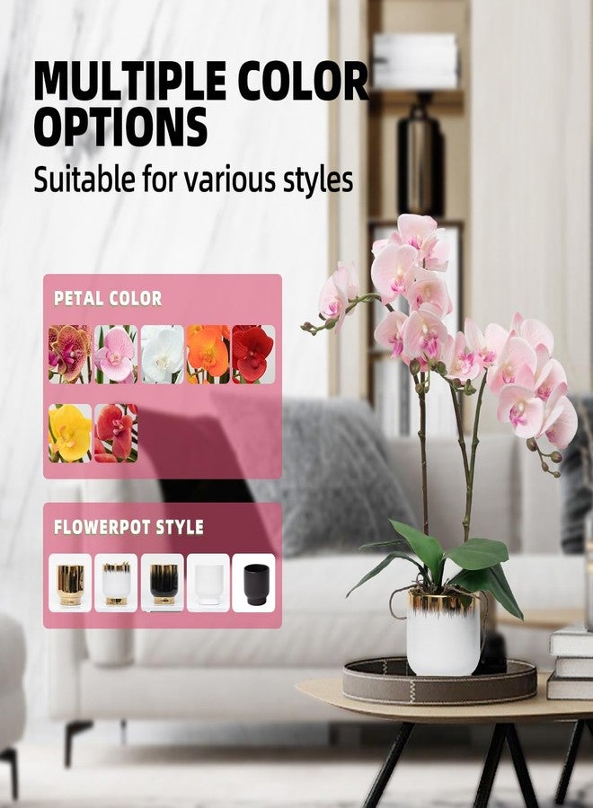 CXGS Orchids Artificial Flowers Real Touch Fake Flowers in Ceramic Pot 20" Pink Faux Orchid Plant Lifelike Silk Phalaenopsis for Centerpiece Hotel Home Indoor Decor - Image 3