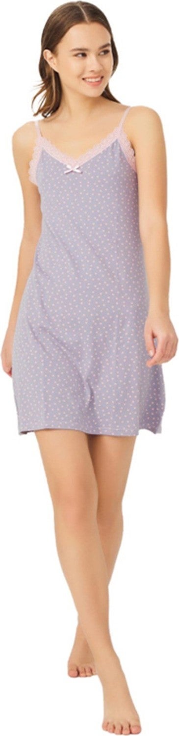 COTTONHILL Gray Patterned Thin Strap Cotton Women's Nightgown  - Image 1