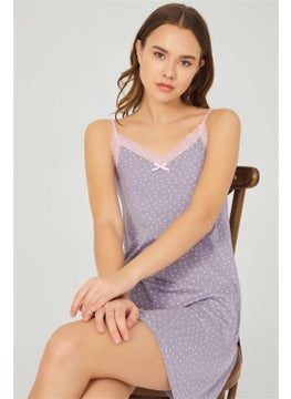 COTTONHILL Gray Patterned Thin Strap Cotton Women's Nightgown  - Image 3