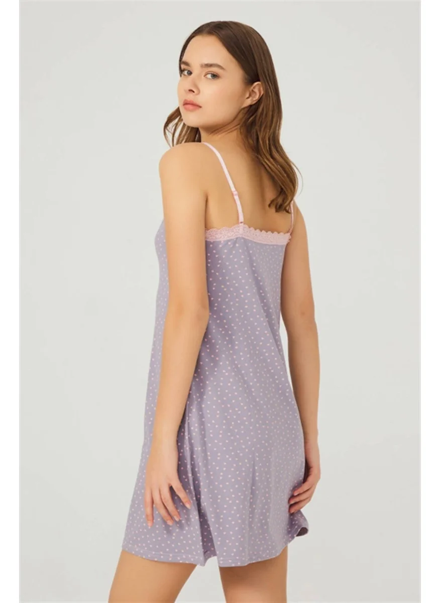 كوتن هيل Gray Patterned Thin Strap Cotton Women's Nightgown