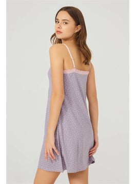 COTTONHILL Gray Patterned Thin Strap Cotton Women's Nightgown  - Image 2