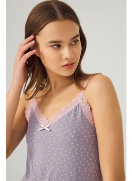 COTTONHILL Gray Patterned Thin Strap Cotton Women's Nightgown  - Image 4