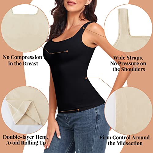 EUYZOU Women's Tummy Control Shapewear Tank Tops Seamless Square Neck Compression Tops Slimming Body Shaper Camisole-Black XL - Image 4