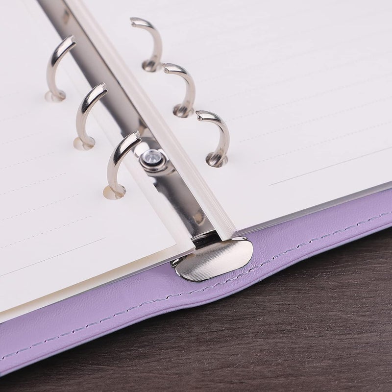 Antner A6 PU Leather Notebook Binder - Refillable 6 Ring for A6 Filler Paper, Loose Leaf Personal Planner Cover With Magnetic Buckle Closure, Purple - Image 4