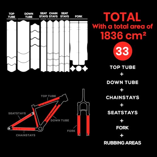 Chooee Mountain Bike Frame Protection Kit,33 Pieces MTB Bicycle Frame Protector Decals-Frame Protection Wrap Film for Upper/Lower Tubes, Chainstay,Cable Wear,Protect Bike from Scratches and Dings. - Image 3