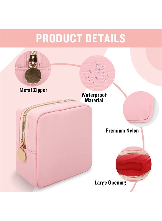 Iqimott Nylon Mini Makeup Bag, Preppy Small Cosmetic Bag Compact Make up Pouch Toiletry Bag, Waterproof Zipper Purse Travel Coin Pouch Sanitary Napkin Storage Bag for Women Girls Teens(Pink) - Image 3