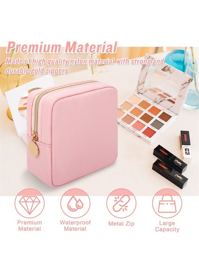 Iqimott Nylon Mini Makeup Bag, Preppy Small Cosmetic Bag Compact Make up Pouch Toiletry Bag, Waterproof Zipper Purse Travel Coin Pouch Sanitary Napkin Storage Bag for Women Girls Teens(Pink) - Image 4