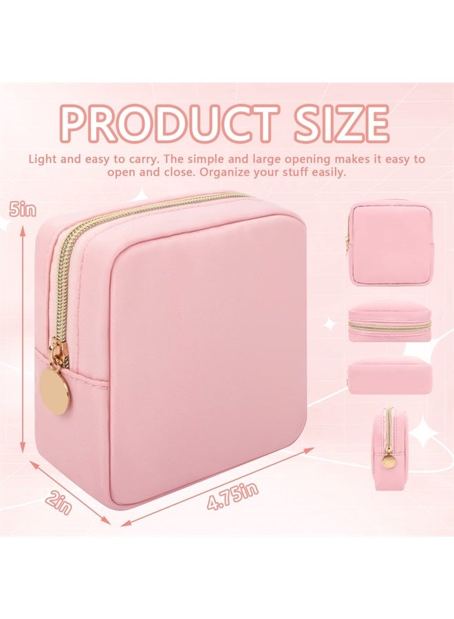Iqimott Nylon Mini Makeup Bag, Preppy Small Cosmetic Bag Compact Make up Pouch Toiletry Bag, Waterproof Zipper Purse Travel Coin Pouch Sanitary Napkin Storage Bag for Women Girls Teens(Pink) - Image 2