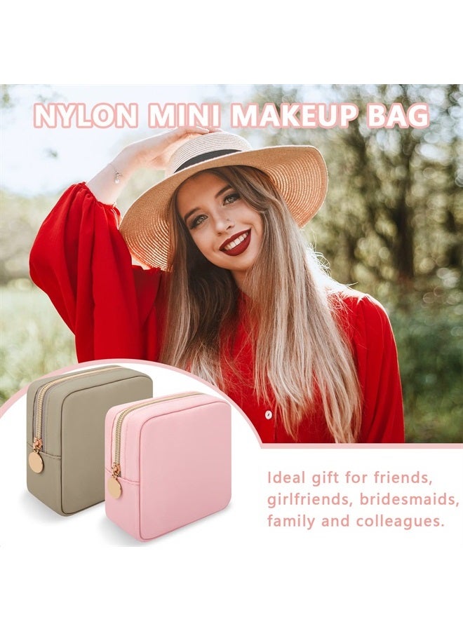 Iqimott Nylon Mini Makeup Bag, Preppy Small Cosmetic Bag Compact Make up Pouch Toiletry Bag, Waterproof Zipper Purse Travel Coin Pouch Sanitary Napkin Storage Bag for Women Girls Teens(Pink) - Image 5